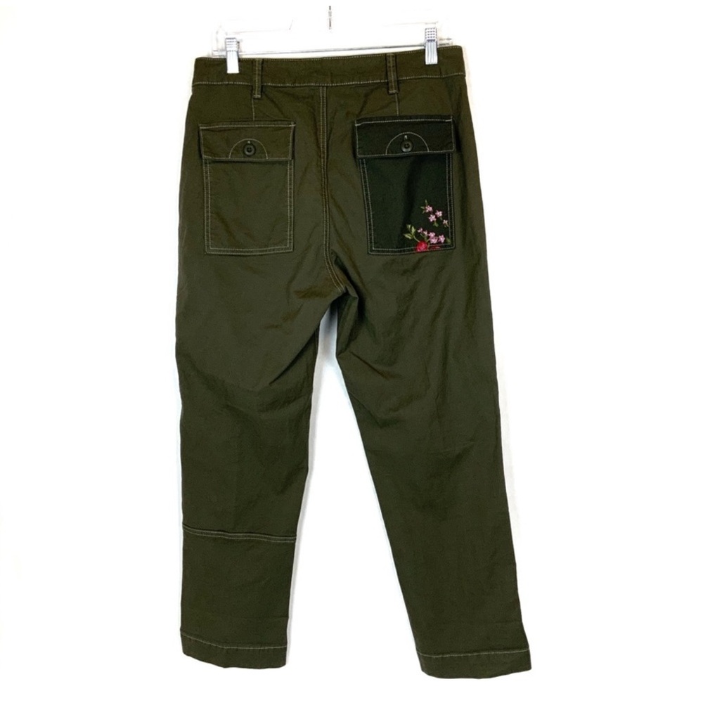 Anthropologie Green Khaki Embroidered Pants - Picture 8 of 11